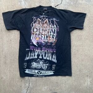 Vintage 90s Daytona Bike week lightning Test print tee L 20.5x27